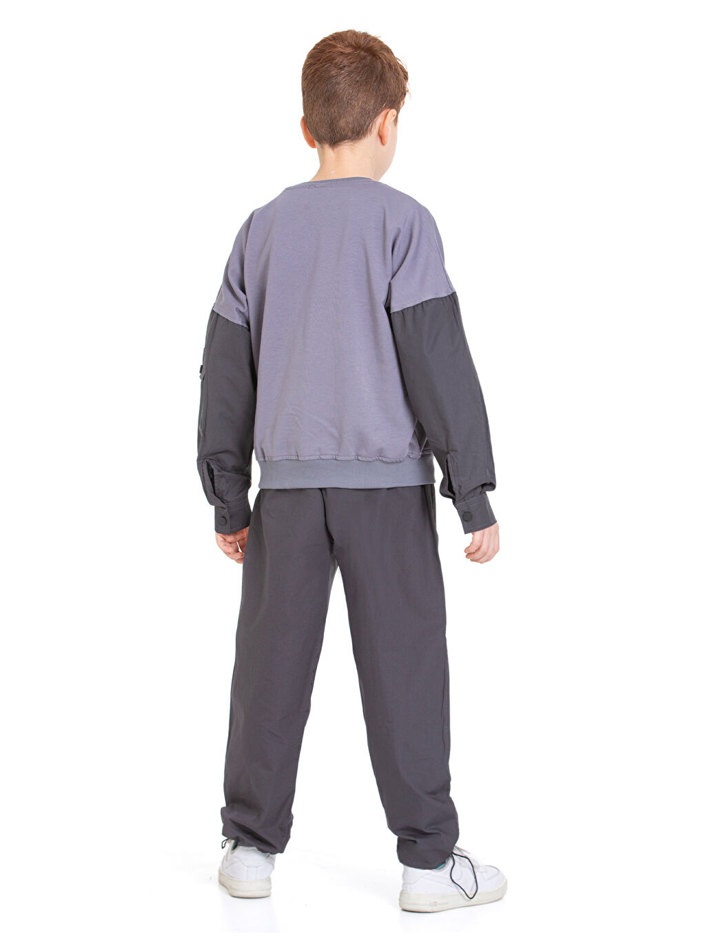 Gri Erkek Çocuk 2 İplik Kol Cepli Alt-Üst Takım P1076-2