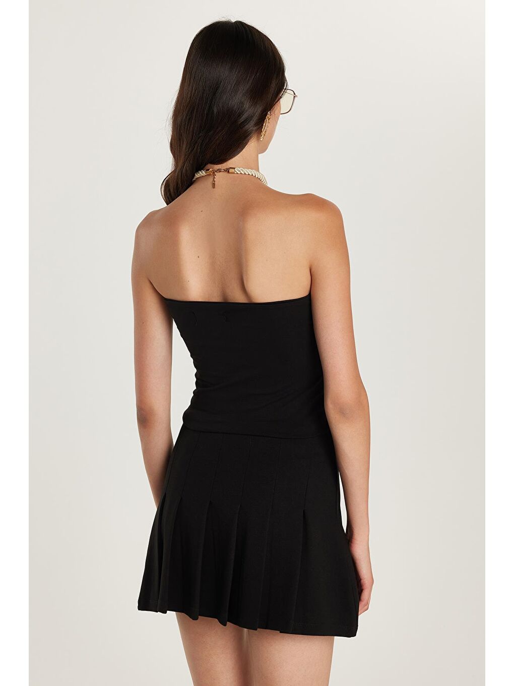 Kadın Slim Fit Dar Kesim Straplez Siyah Body-4