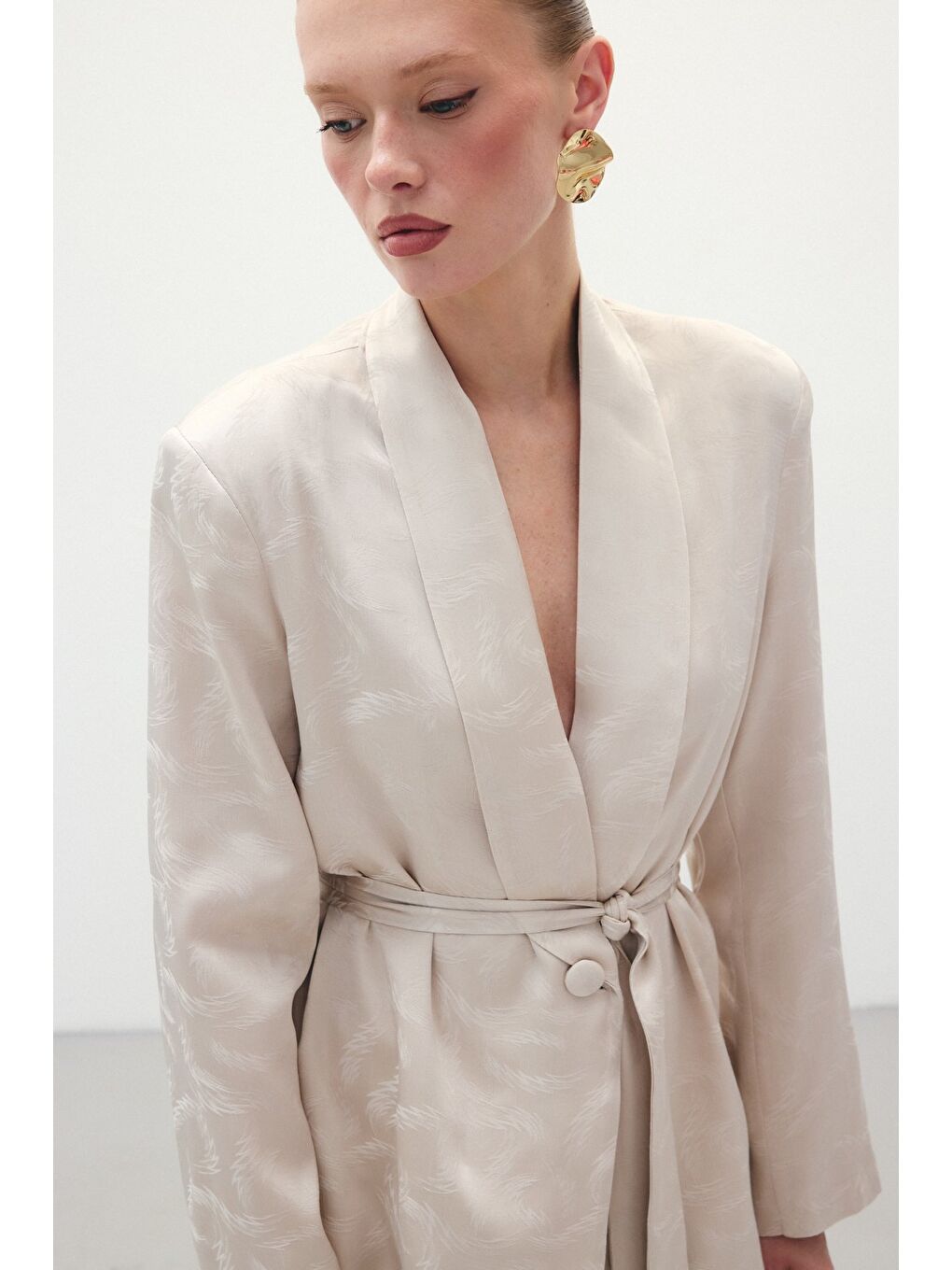 Jakar Saten Ceket - Bej-3