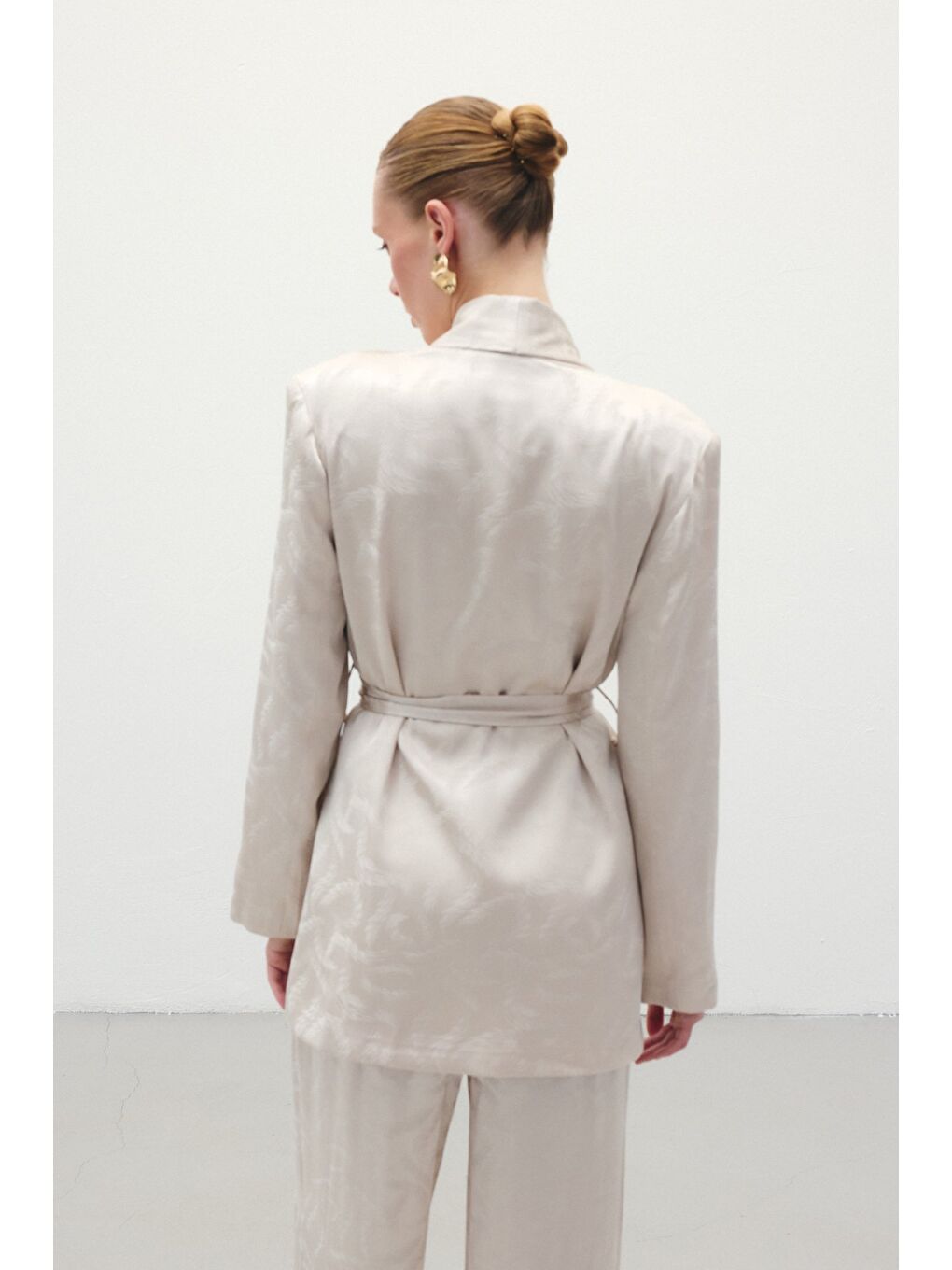 Jakar Saten Ceket - Bej-4