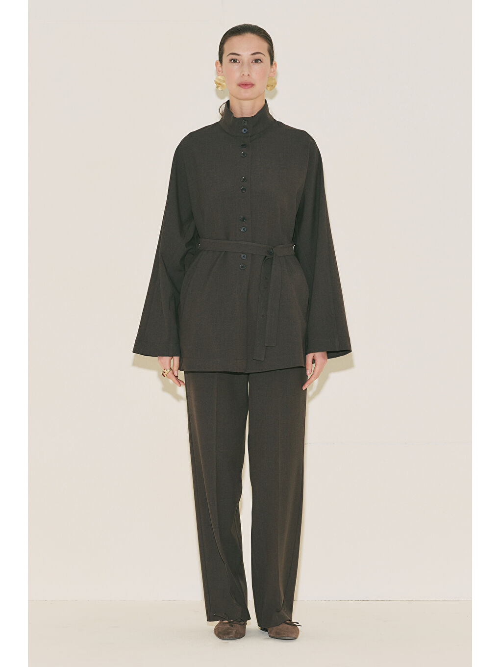 Yuı Kuşaklı Ceket Kahverengi-1