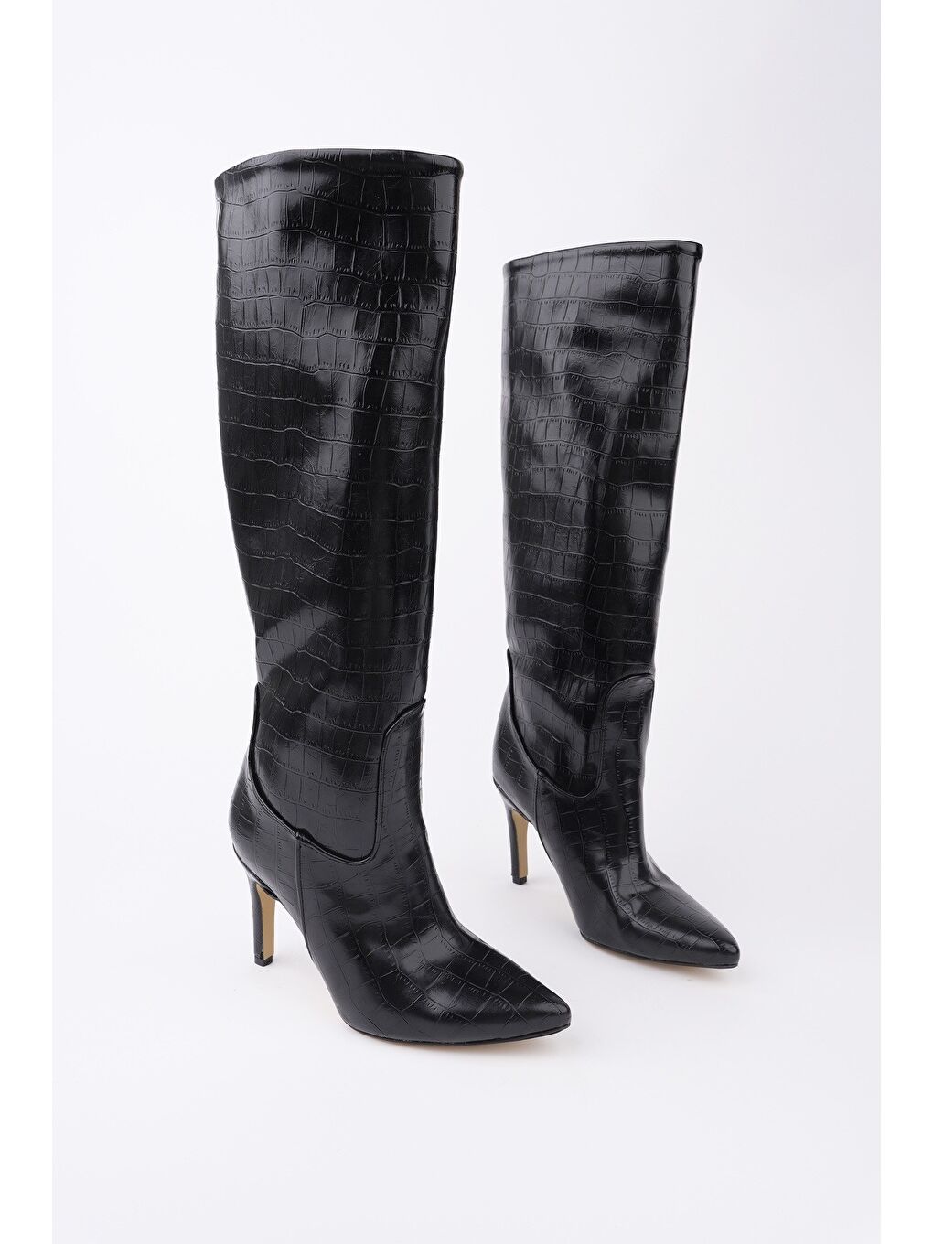 Siyah CLARİSSA Sivri Burun Kroko Desenli İnce Topuklu Kadın Çizme-3