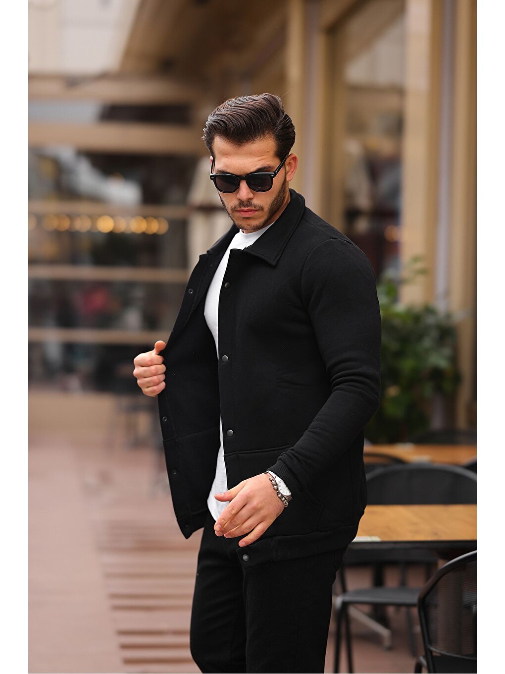 Siyah Çıtçıtlı Cepli İçi Şardonlu Sweatshirt Ceket
