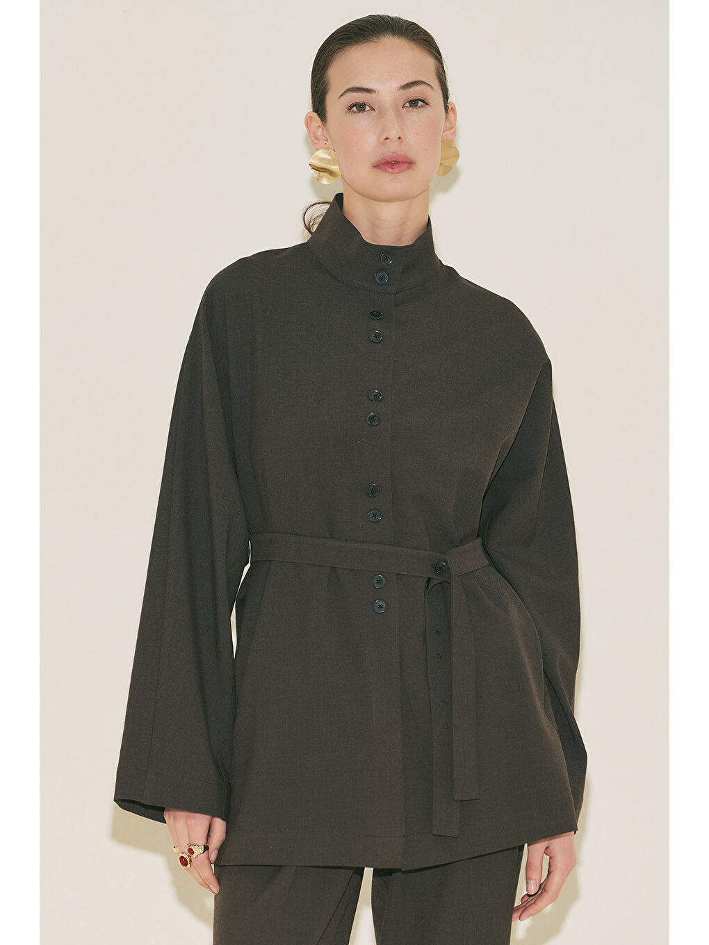 Yuı Kuşaklı Ceket Kahverengi-4