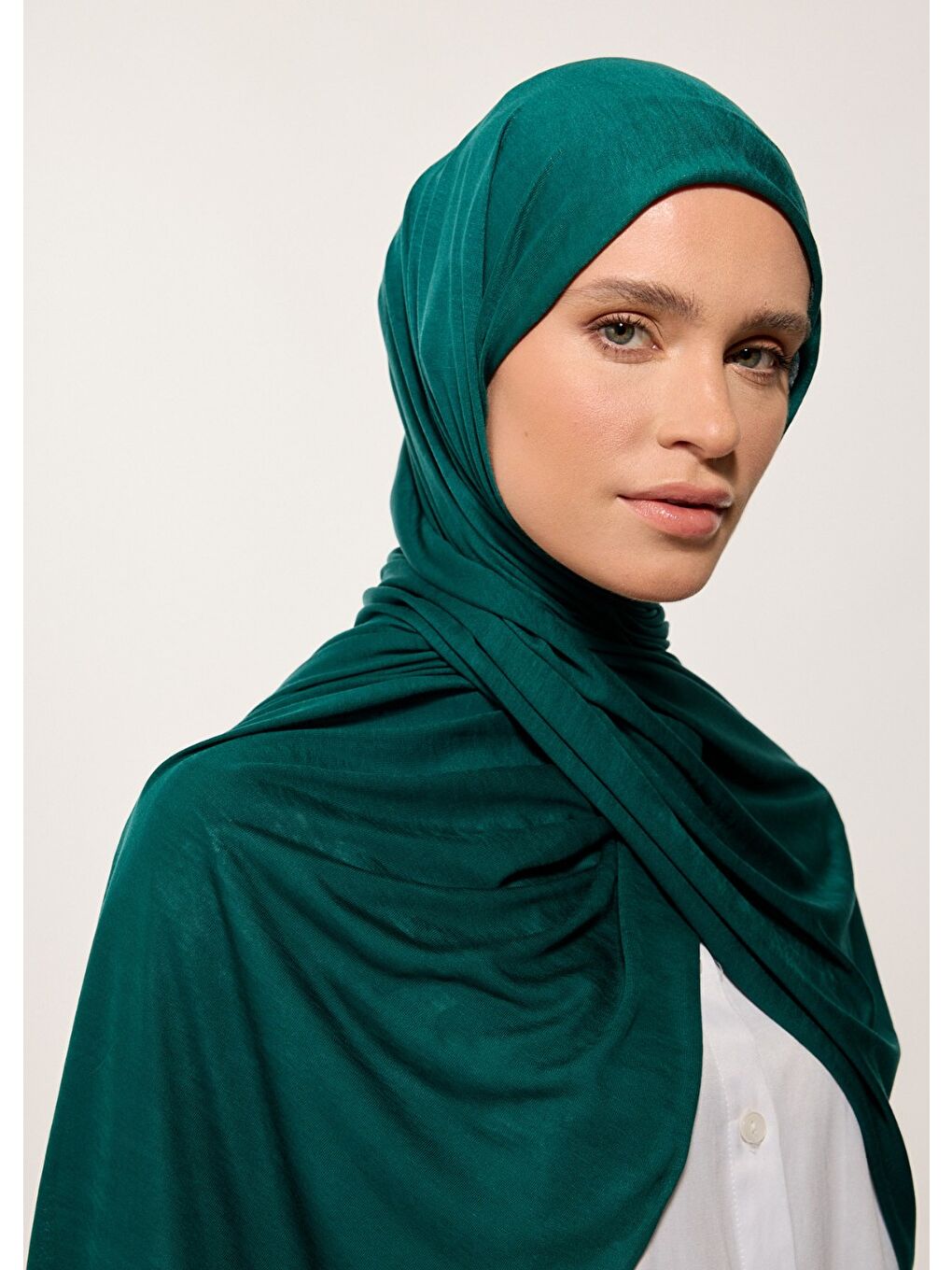 Tesettür Şal - Zümrüt Yeşili Penye-1