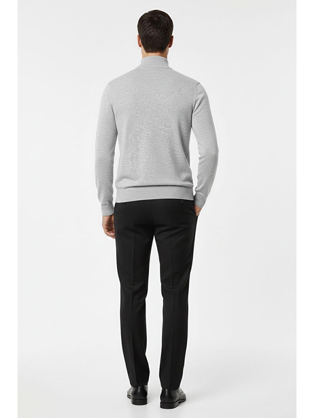 Gri Siyah Regular Fit Pamuklu Fermuarlı Yarım Balıkçı Yaka Erkek Triko Kazak-3