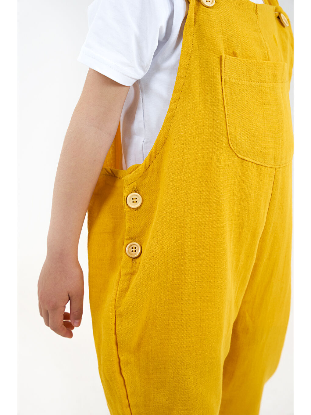 Sarı Erkek Çocuk Hardal Müslin Askılı Tulum-2