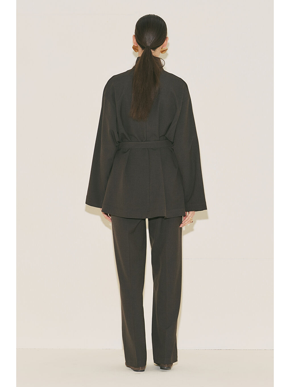 Yuı Kuşaklı Ceket Kahverengi-5