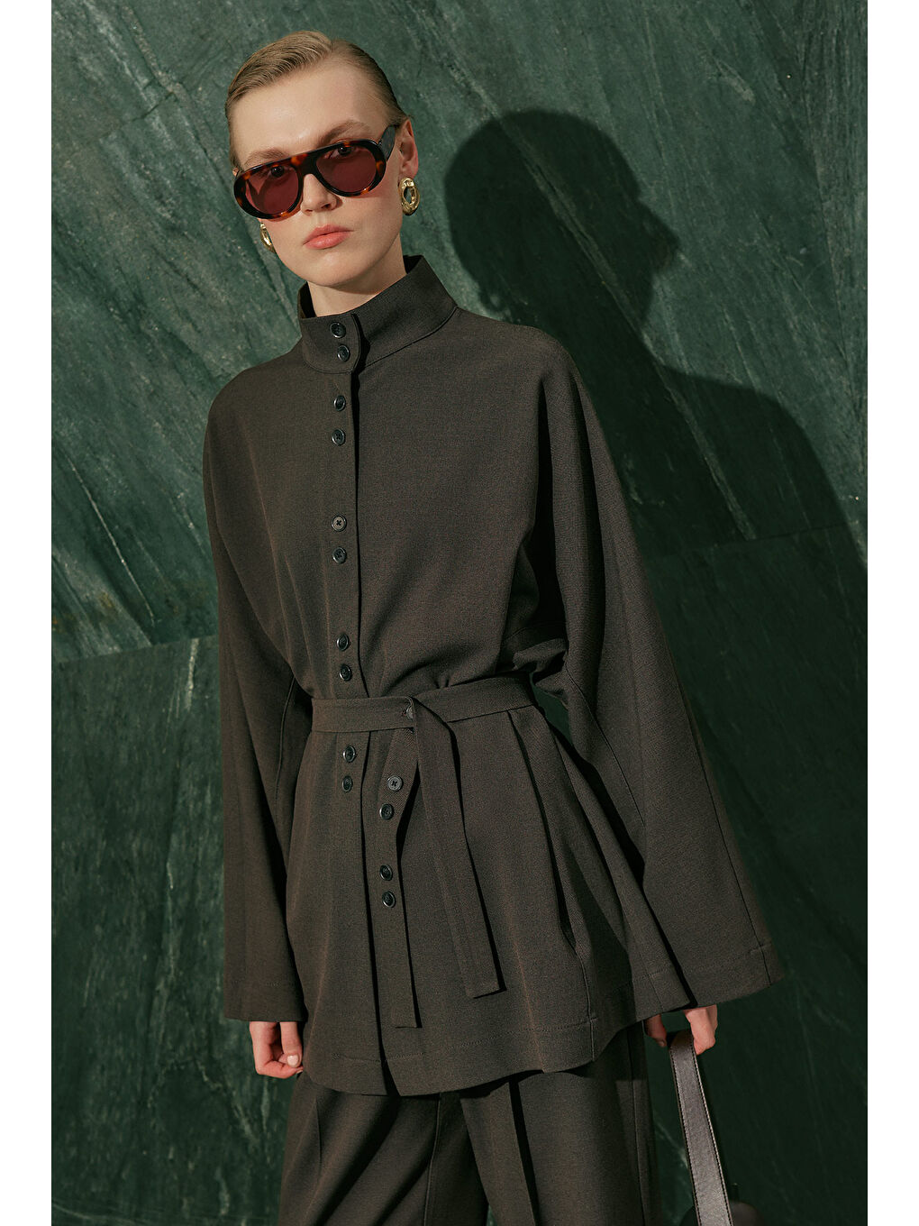 Yuı Kuşaklı Ceket Kahverengi-6