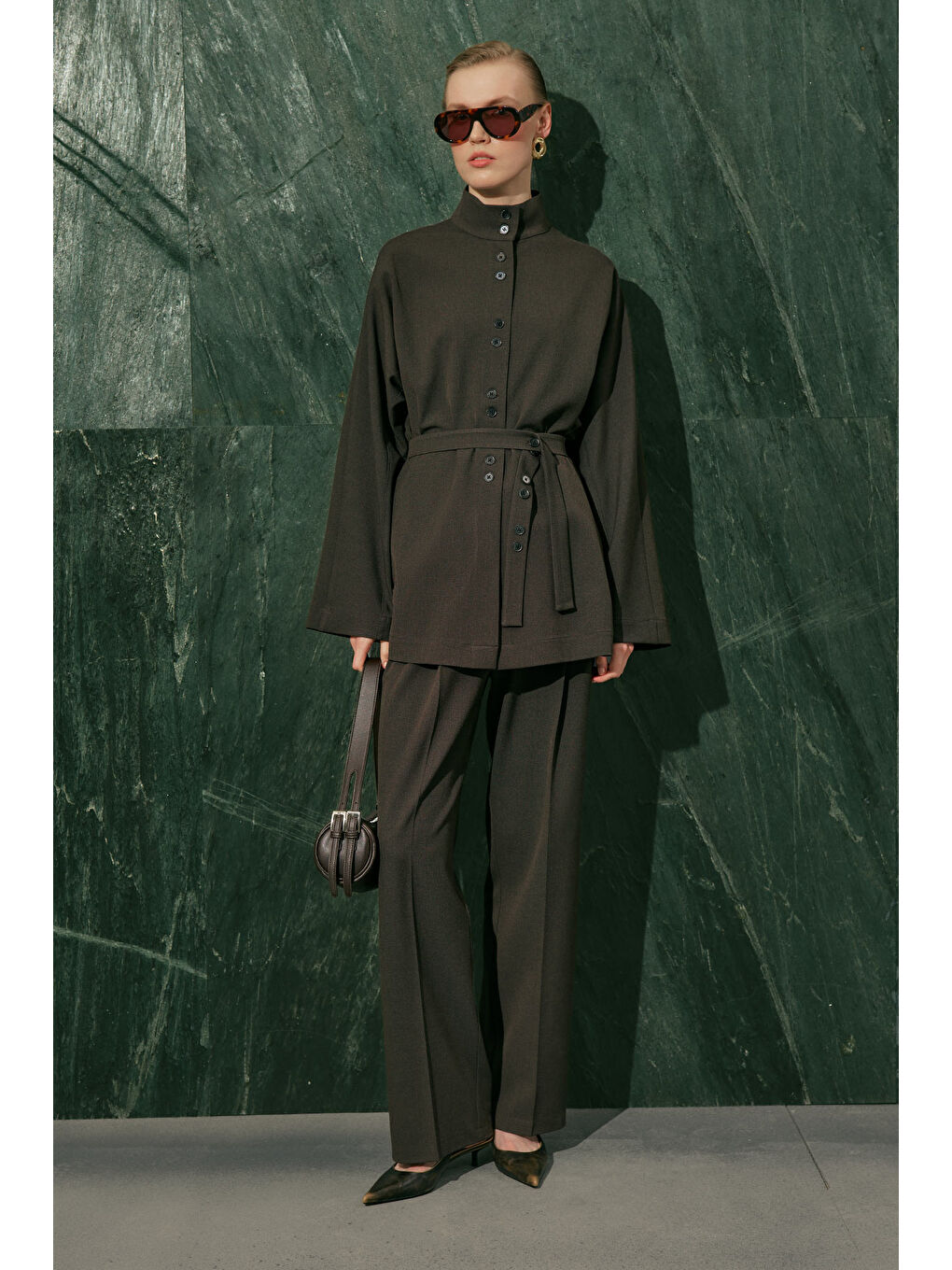 Yuı Kuşaklı Ceket Kahverengi-7