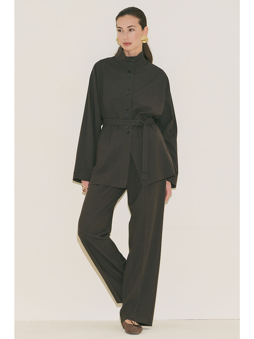 Yuı Kuşaklı Ceket Kahverengi-8