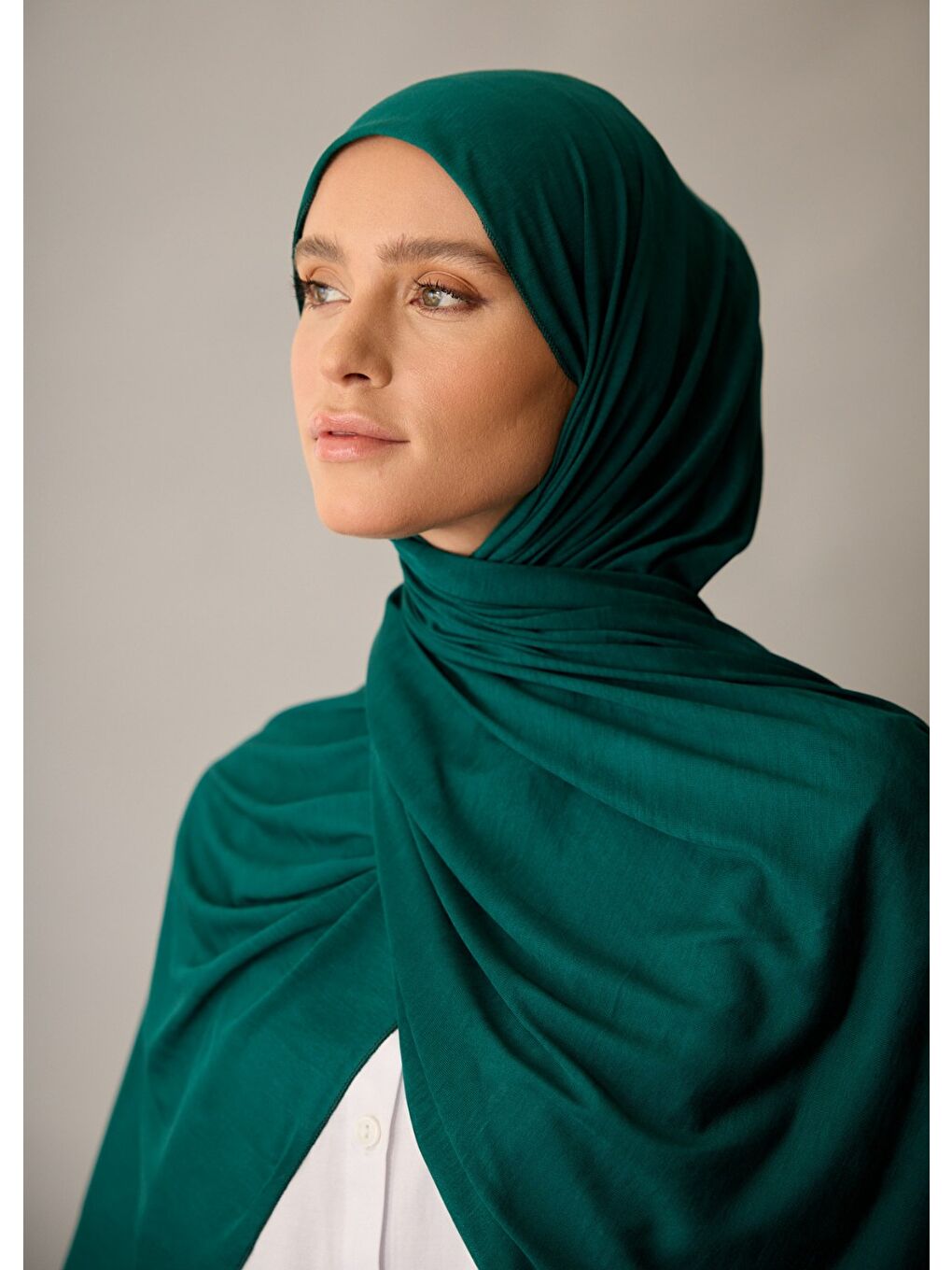 Tesettür Şal - Zümrüt Yeşili Penye-3