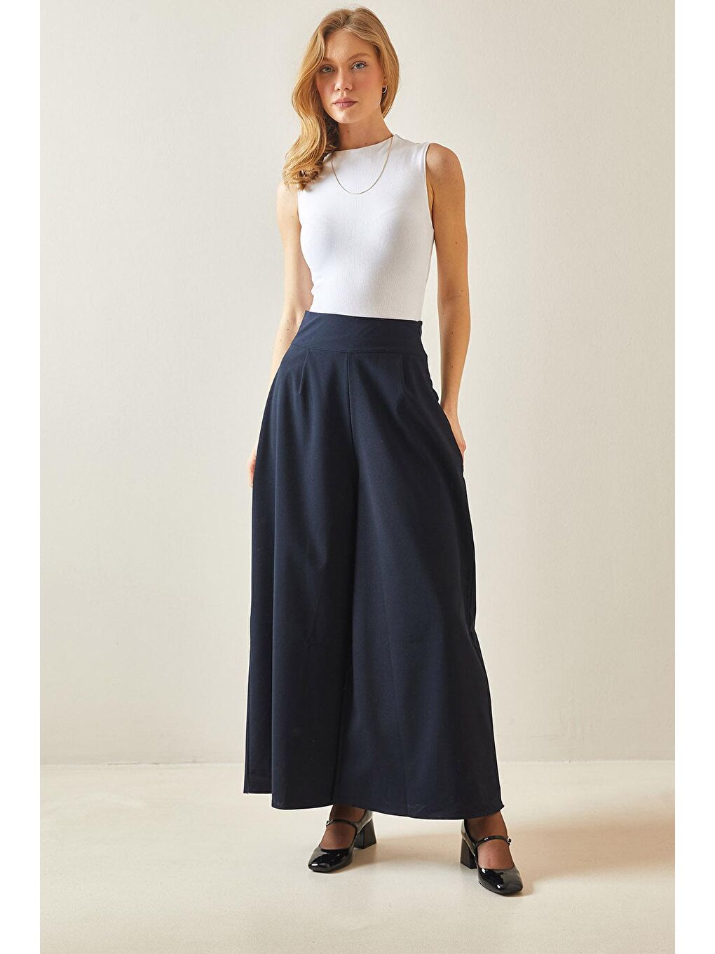 Lacivert Pens Dikişli Bol Paça Pantolon 5YXK5-48245-14-1