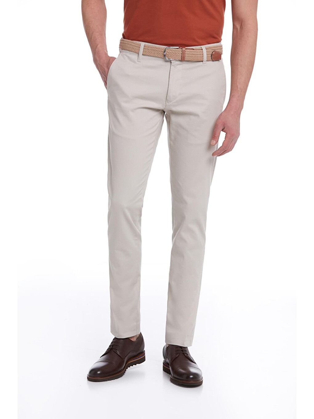 Bej Taş Regular Fit Desenli Pamuklu Yandan Cep Kanvas Erkek Pantolon