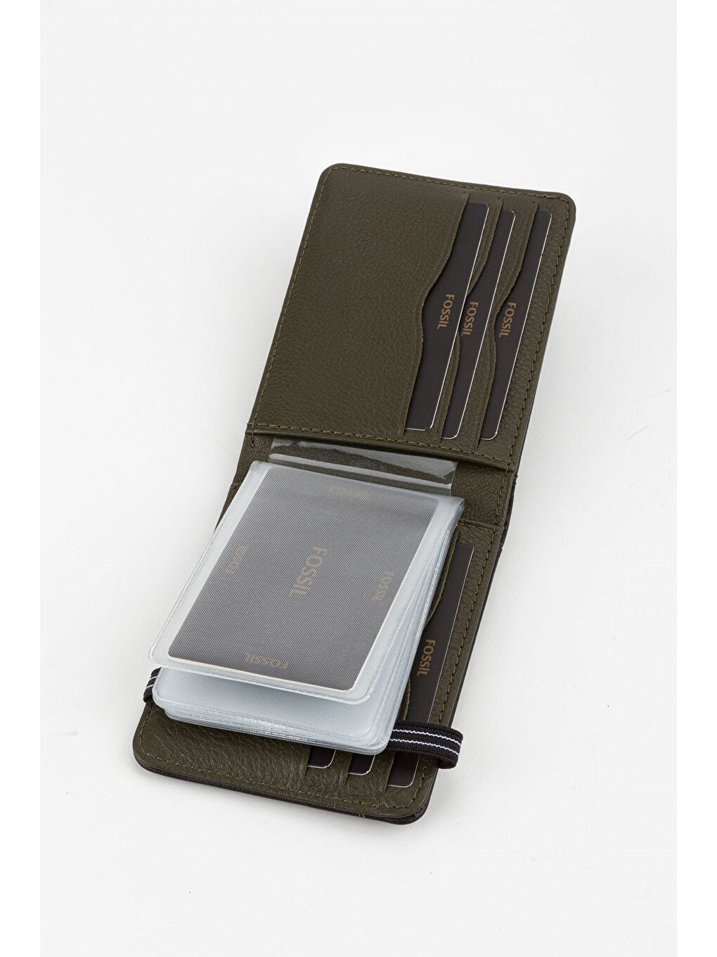 Siyah Kutulu Hakiki Deri Şeffaf Kartlıklı Lacivert Lastik Kapamalı El Portföyü Kartlık Cüzdan-2