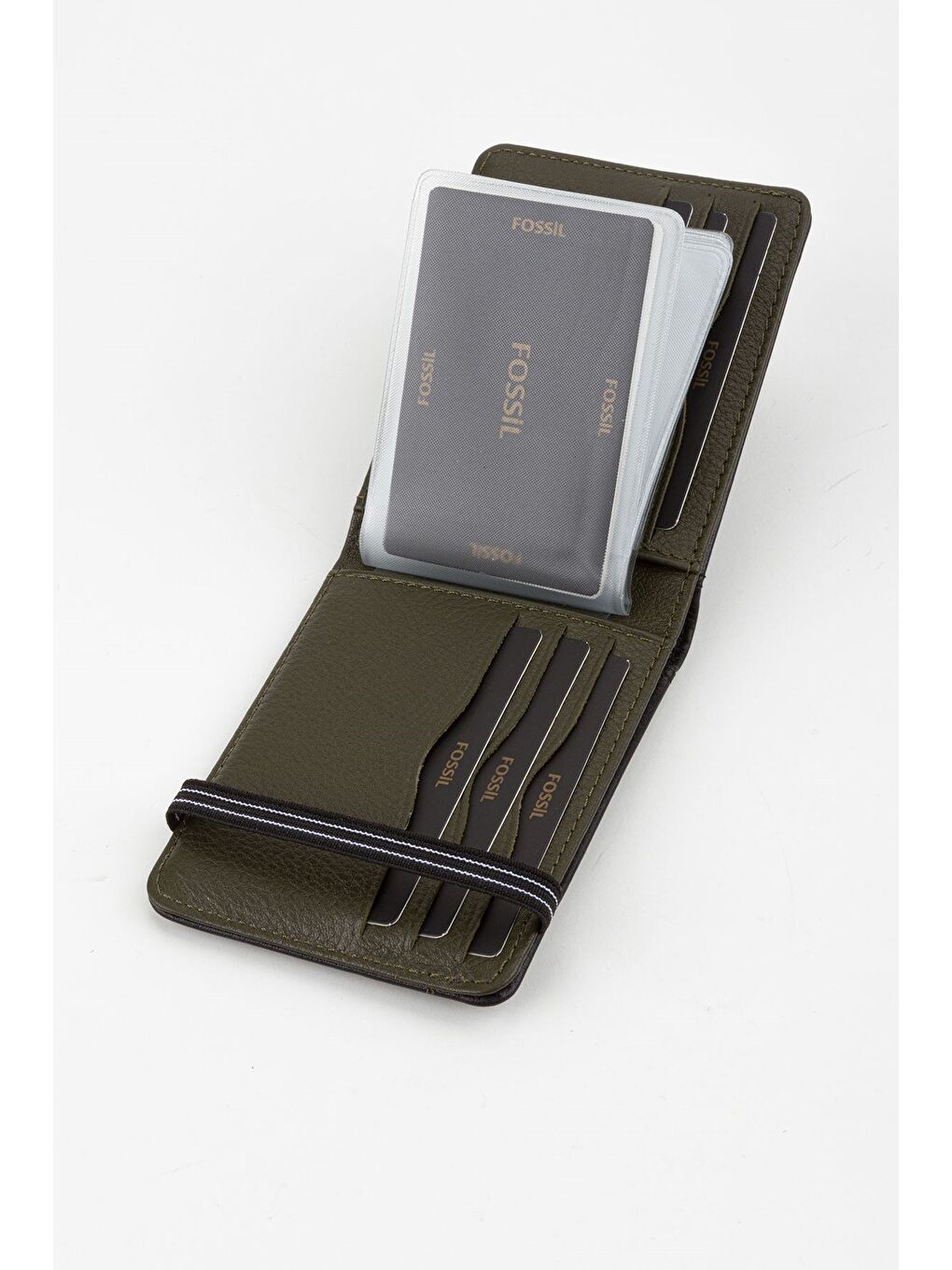 Siyah Kutulu Hakiki Deri Şeffaf Kartlıklı Lacivert Lastik Kapamalı El Portföyü Kartlık Cüzdan-3