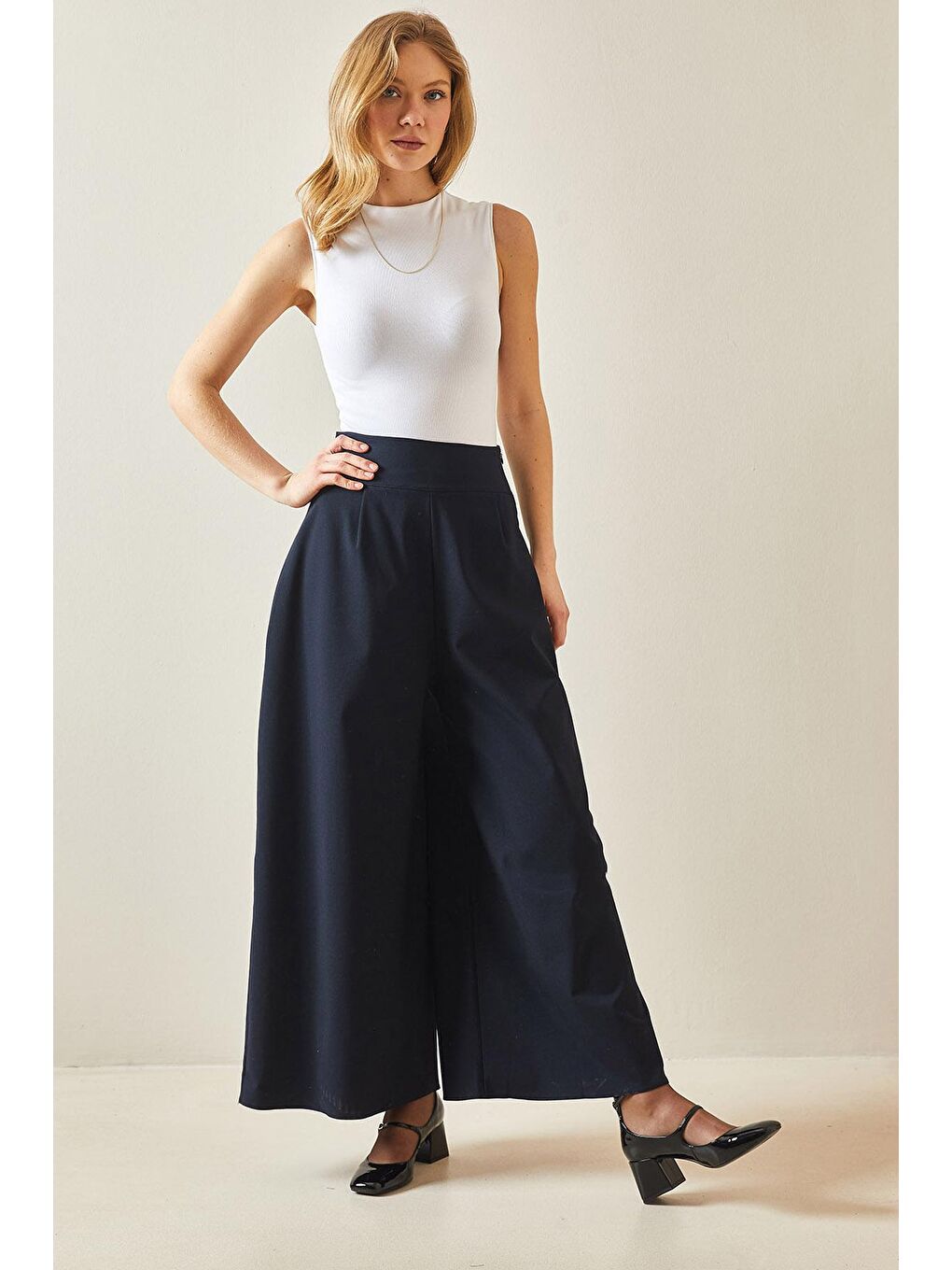 Lacivert Pens Dikişli Bol Paça Pantolon 5YXK5-48245-14-2