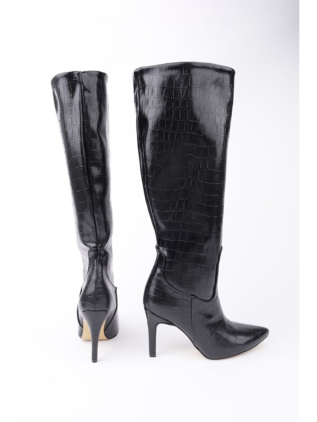 Siyah CLARİSSA Sivri Burun Kroko Desenli İnce Topuklu Kadın Çizme-5