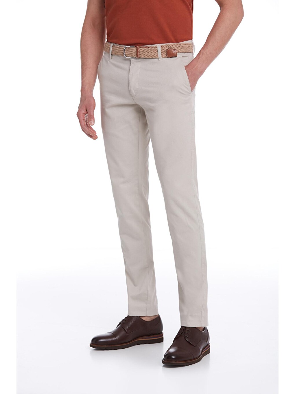 Bej Taş Regular Fit Desenli Pamuklu Yandan Cep Kanvas Erkek Pantolon-1