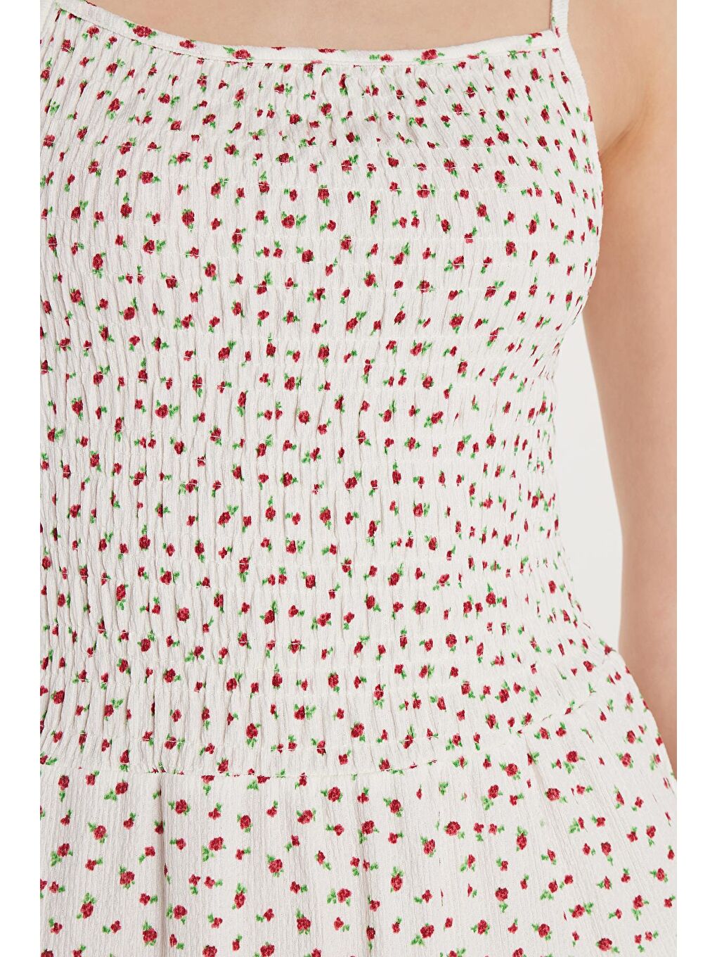 Karışık Kadın Slim Fit Dar Kesim İnce Askılı Büzgülü Kare Yaka Elbise-2