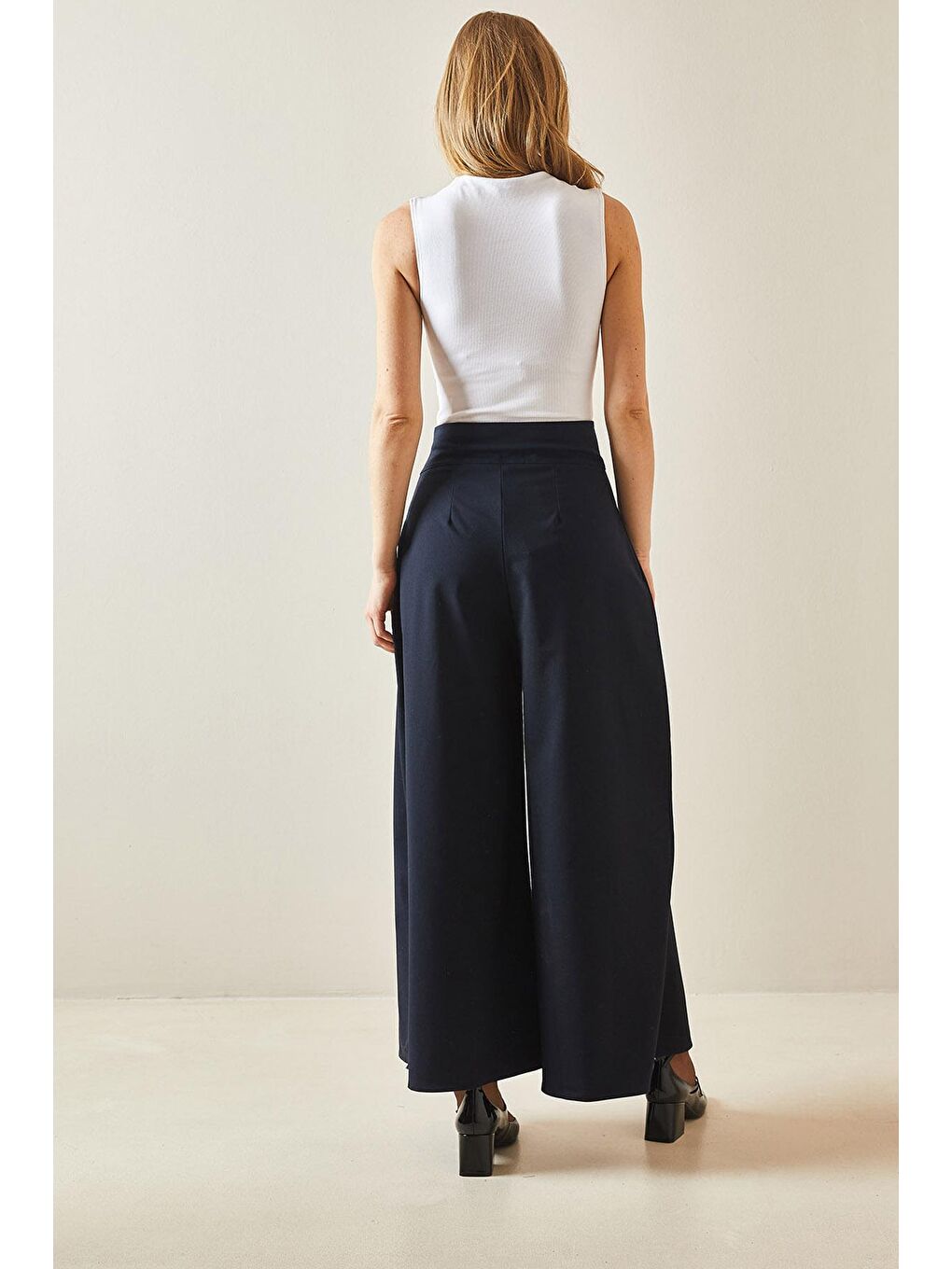 Lacivert Pens Dikişli Bol Paça Pantolon 5YXK5-48245-14-3