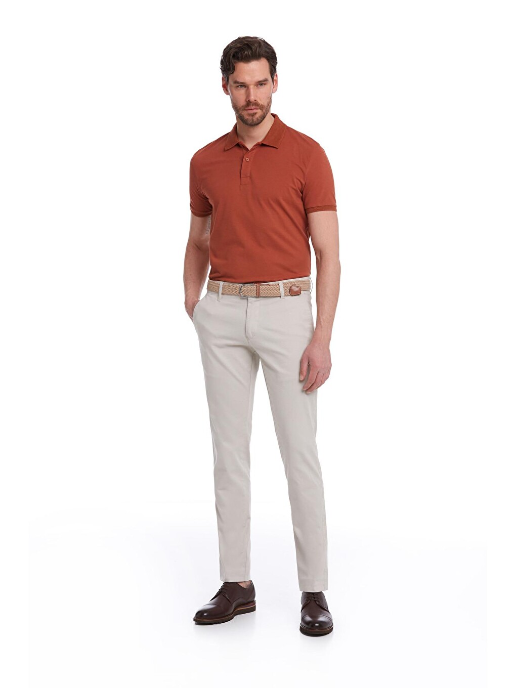 Bej Taş Regular Fit Desenli Pamuklu Yandan Cep Kanvas Erkek Pantolon-2