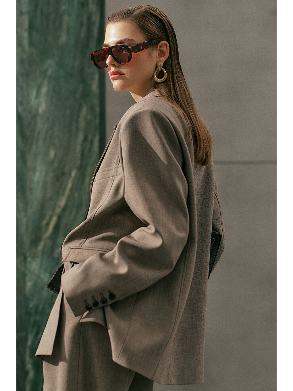 Bej Yuı Tasarım Blazer Ceket Vizon-5