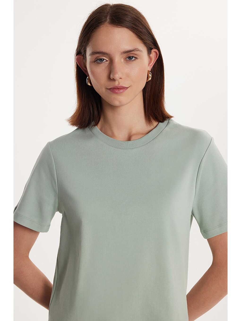 Yeşil Kadın Relax Fit Rahat Kesim %100 Pamuk Kısa Kollu Bisiklet Yaka Mint Tişört