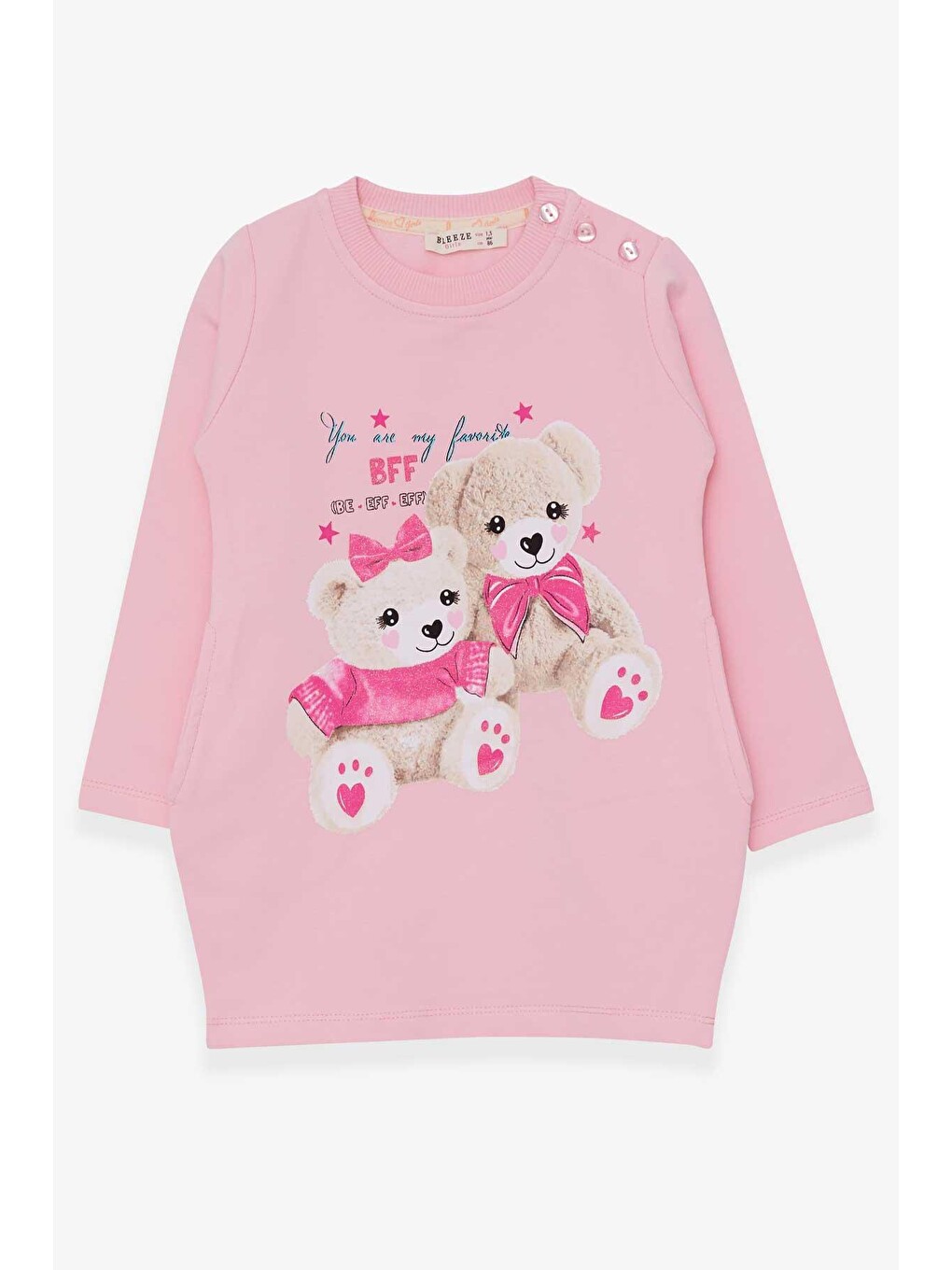 Pembe Kız Bebek Tunik Ayıcık Baskılı Simli Pudra (1.5 Yaş)
