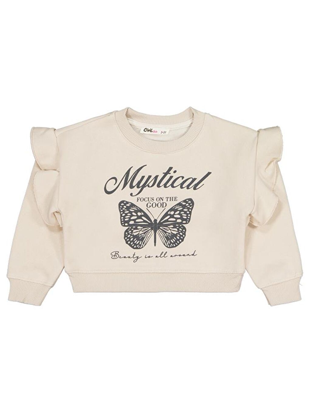 Bej Girls Kelebek Baskılı 2-5 Yaş Sweatshirt-1