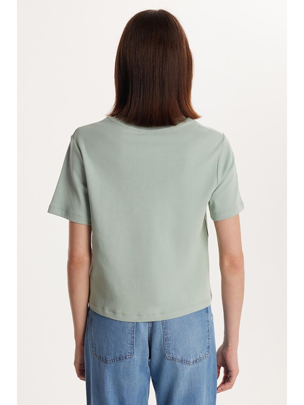Yeşil Kadın Relax Fit Rahat Kesim %100 Pamuk Kısa Kollu Bisiklet Yaka Mint Tişört-4