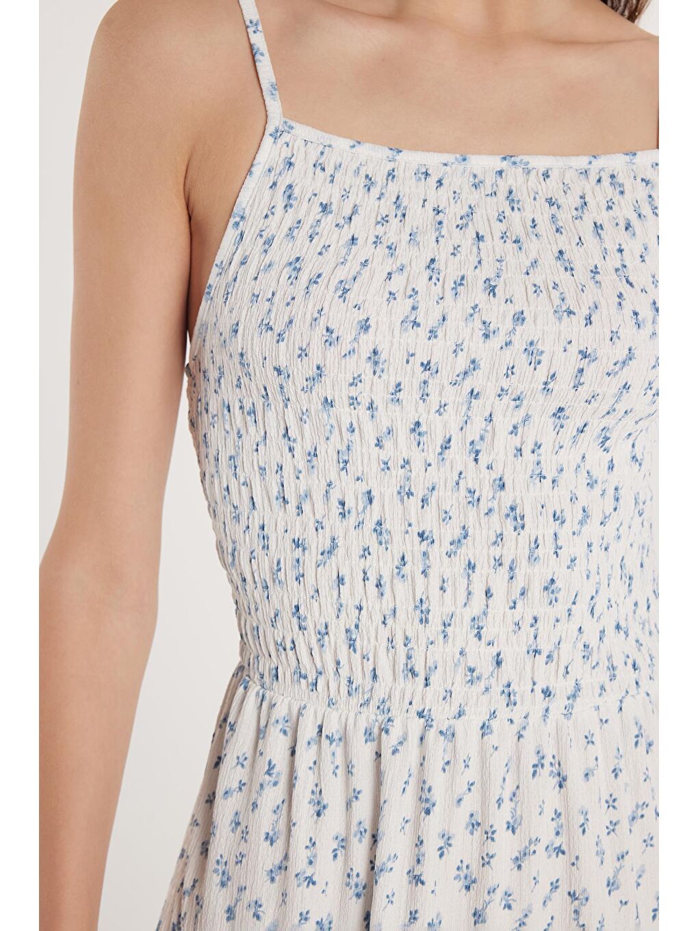 Karışık Kadın Slim Fit Dar Kesim İnce Askılı Büzgülü Kare Yaka Elbise-2