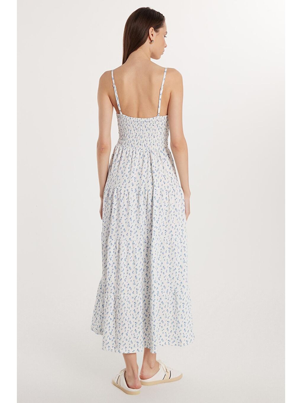 Karışık Kadın Slim Fit Dar Kesim İnce Askılı Büzgülü Kare Yaka Elbise-4