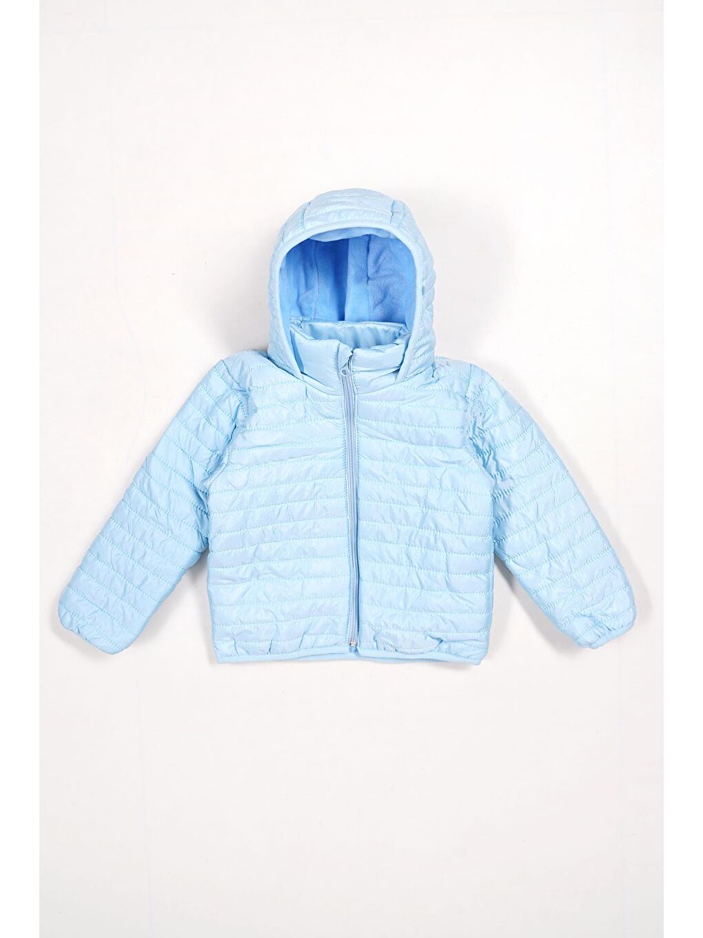 Mavi Kapüşonlu Dar Kalıp Mont