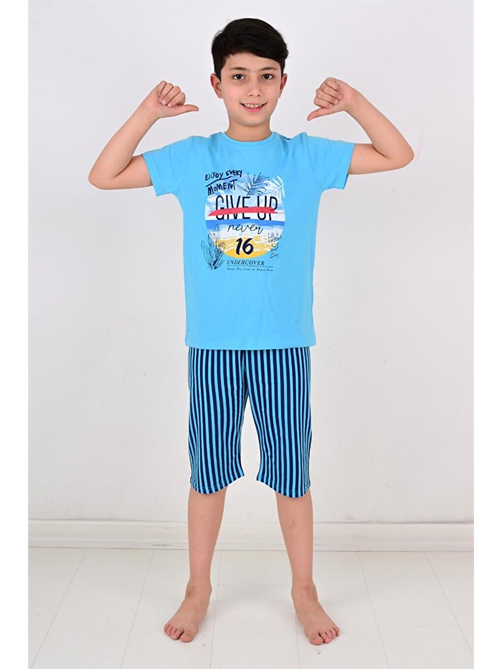 Erkek Çocuk Kapri Pijama Takımı Moment Mavi-1