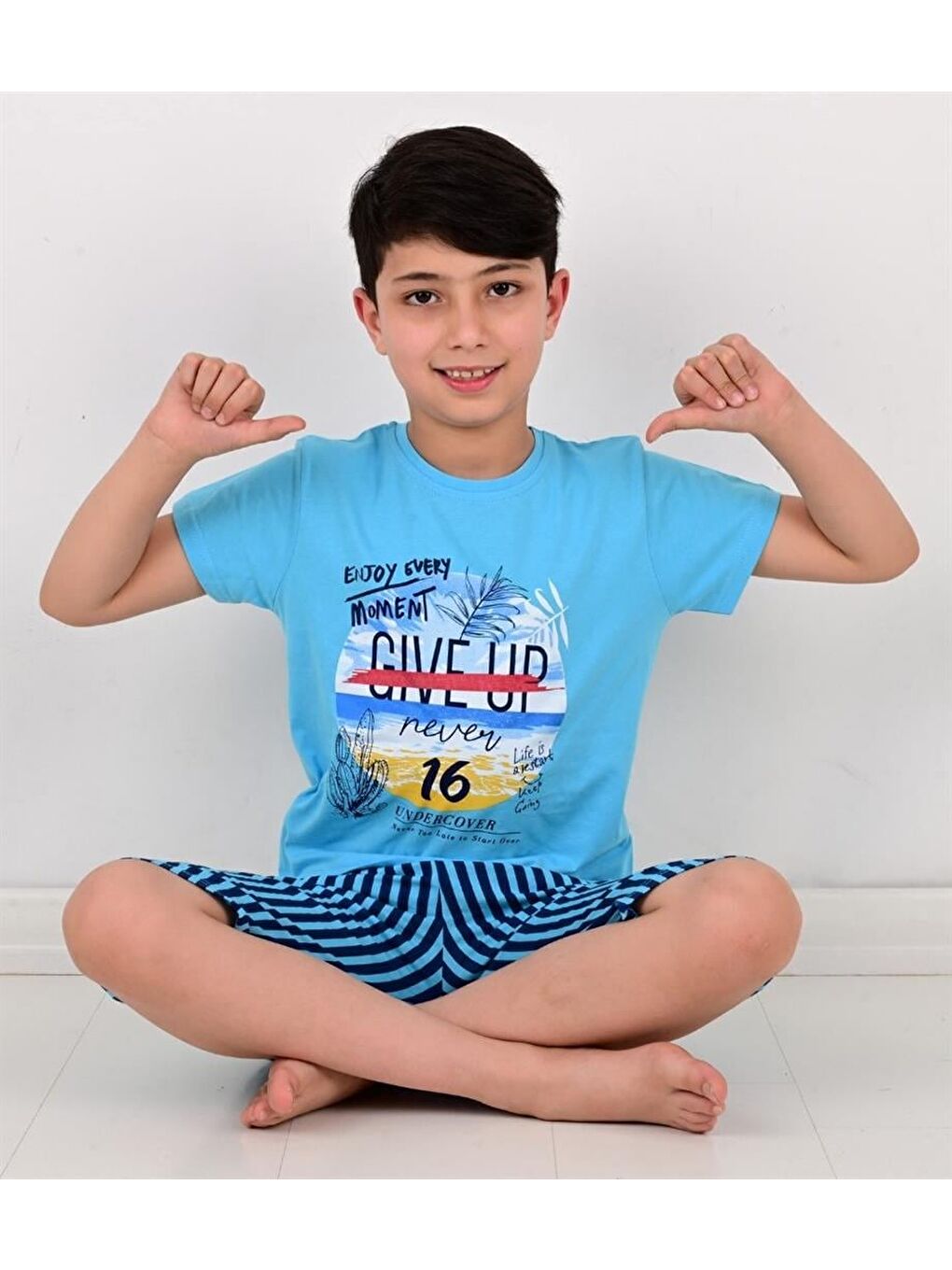 Erkek Çocuk Kapri Pijama Takımı Moment Mavi-3