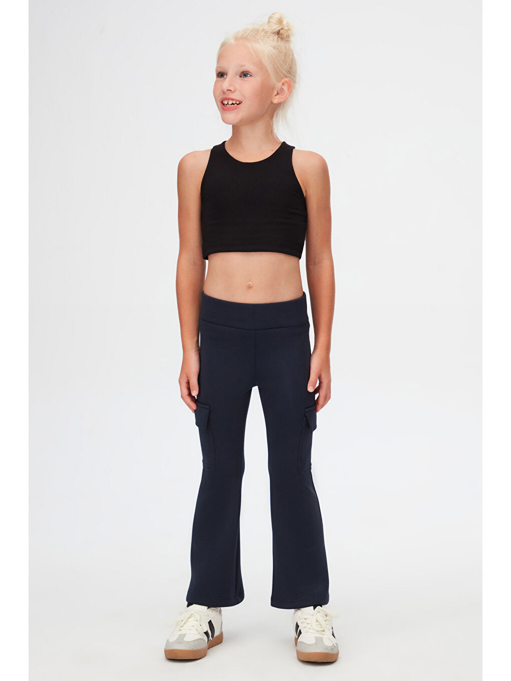 Koyu Lacivert Kız Çocuk Skuba Kargo Cepli Pantolon