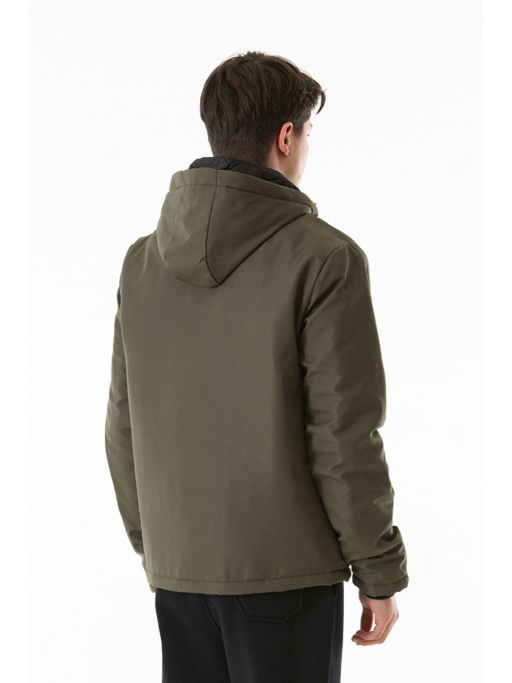 Haki Cebi Fermuarlı Kapüşonlu Mont-4