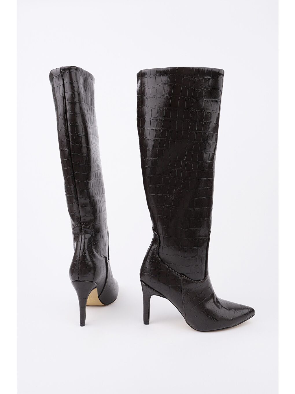 Kahverengi CLARİSSA Sivri Burun Kroko Desenli İnce Topuklu Kadın Çizme-4