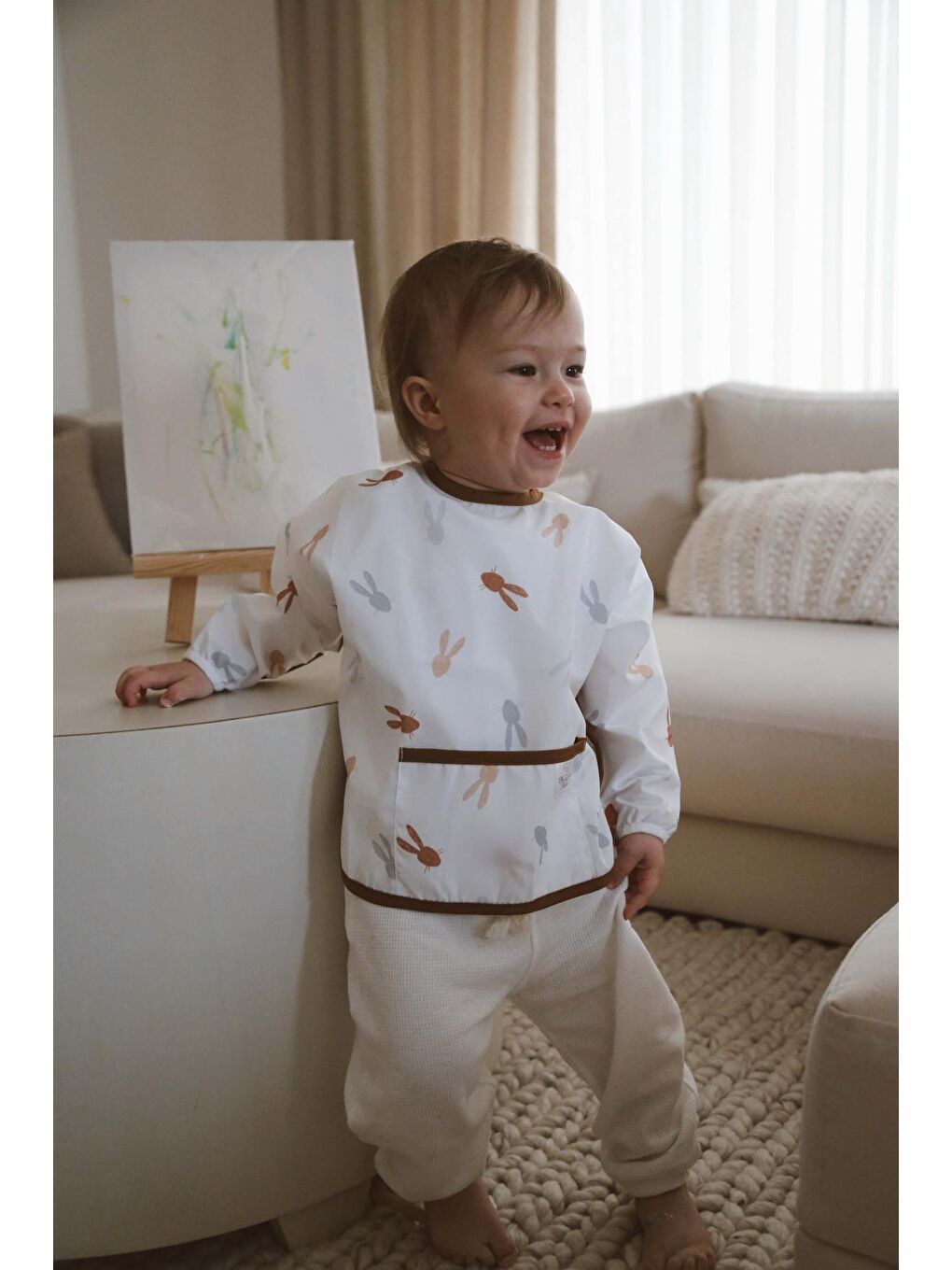 Tavşan Uzun Kollu Sıvı Geçirmez Aktivite Önlük (6-36 Ay)-1