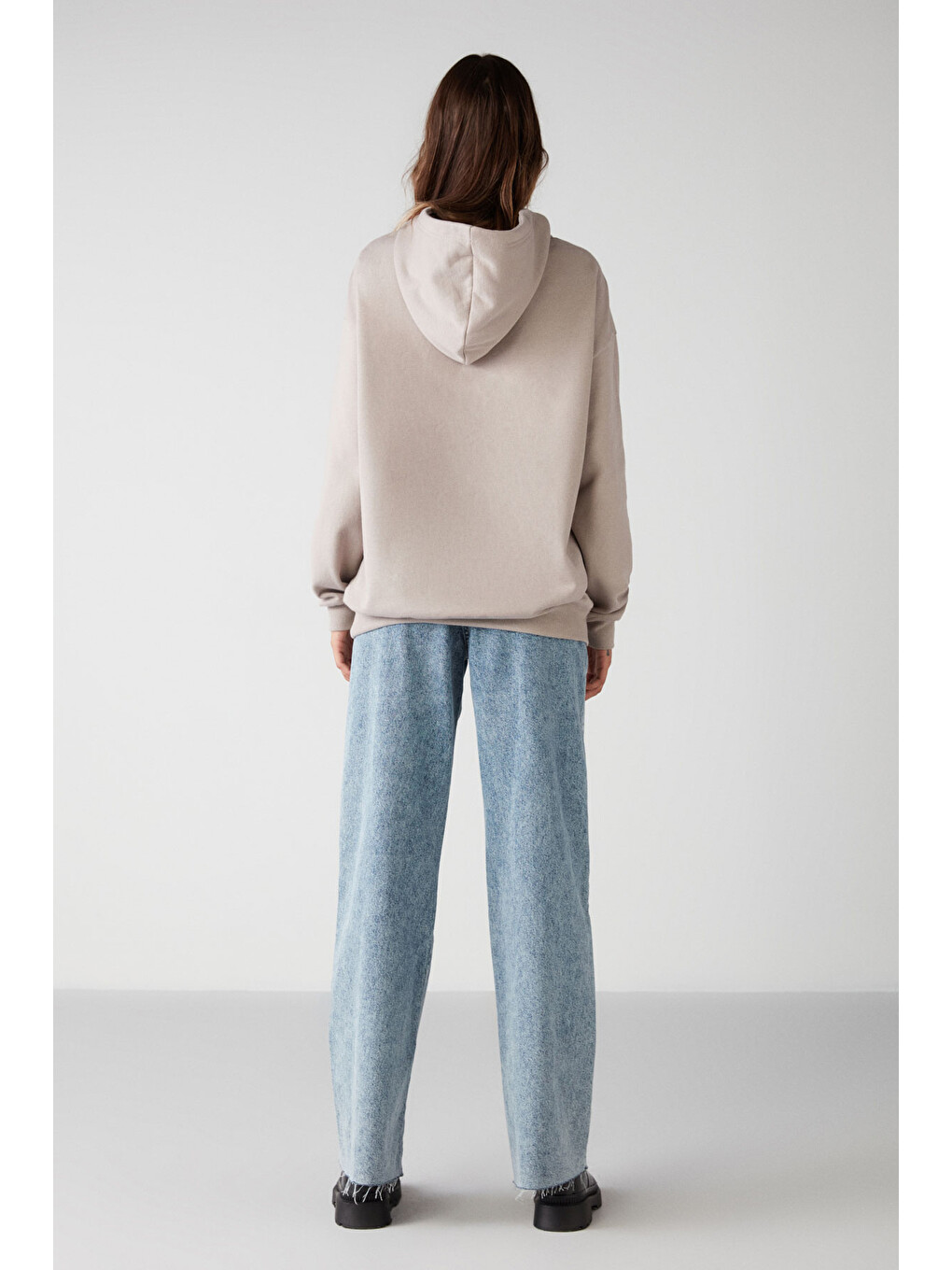 Bej Establıshed Kadın Oversize Organik Pamuklu İçi Polarlı Kapüşonlu Vizon Sweatshirt-5