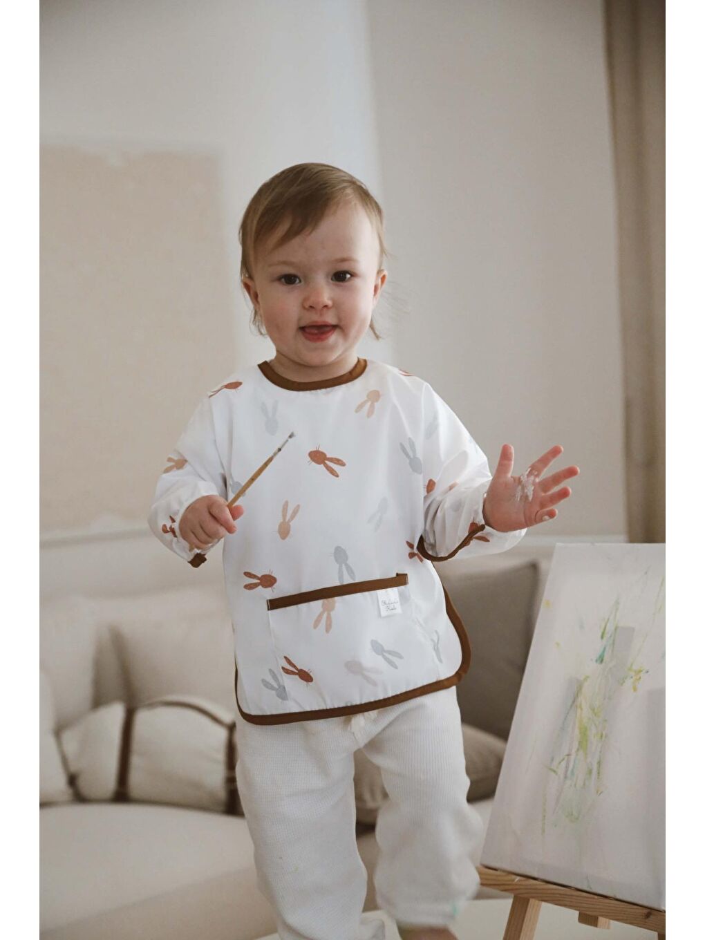 Tavşan Uzun Kollu Sıvı Geçirmez Aktivite Önlük (6-36 Ay)-3