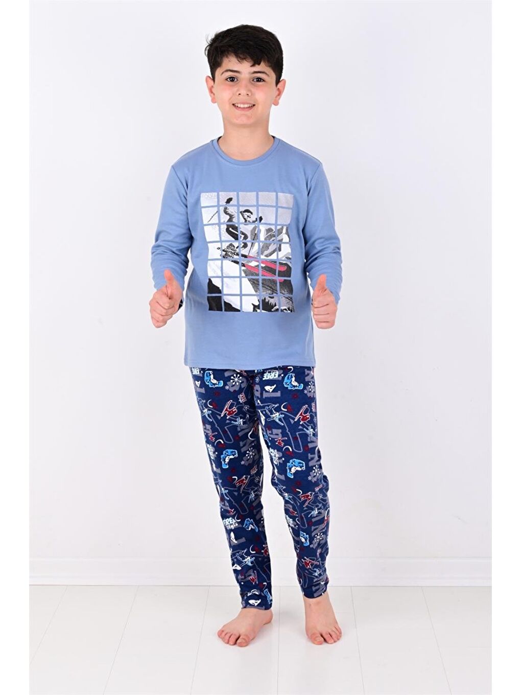 Mavi Erkek Çocuk Winter Games  Uzun Kollu Pijama Takımı