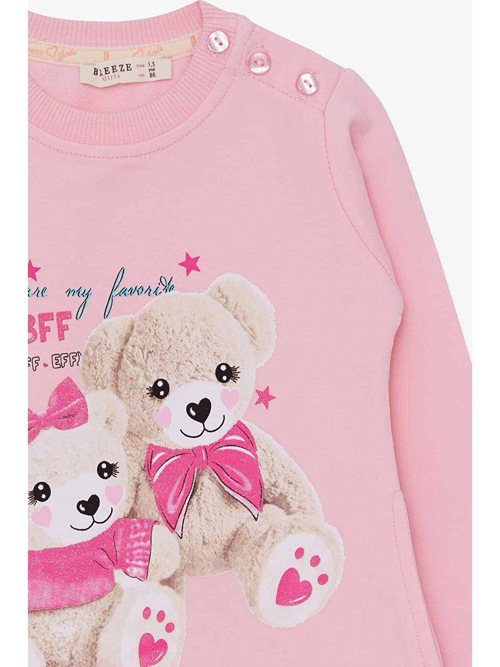 Pembe Kız Bebek Tunik Ayıcık Baskılı Simli Pudra (1.5 Yaş)-2