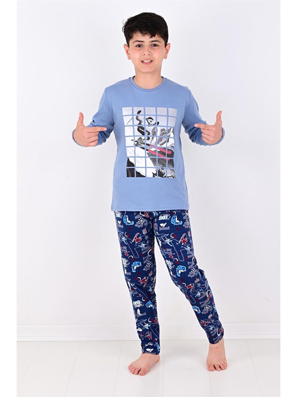Mavi Erkek Çocuk Winter Games  Uzun Kollu Pijama Takımı-1