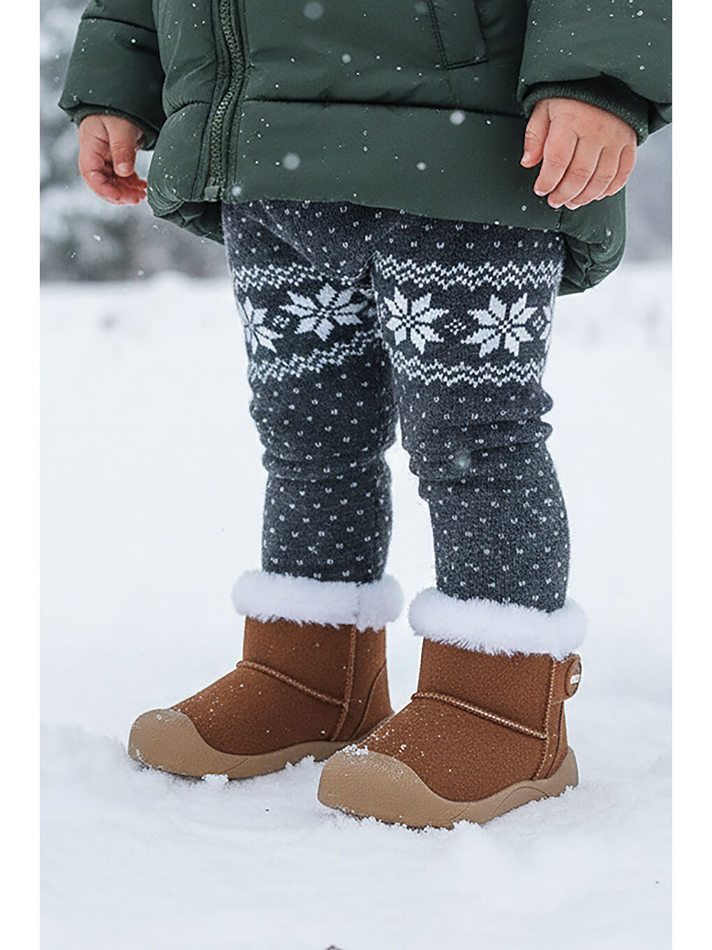 Kahverengi Liplan Cırtlı Termo Taban Kız Bebek Bot Ayakkabı-2