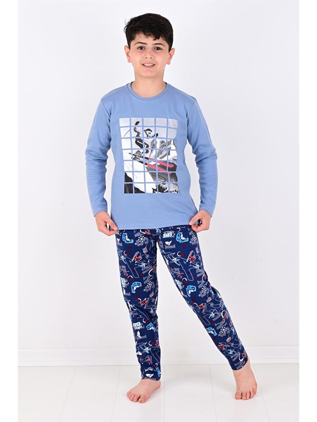 Mavi Erkek Çocuk Winter Games  Uzun Kollu Pijama Takımı-3