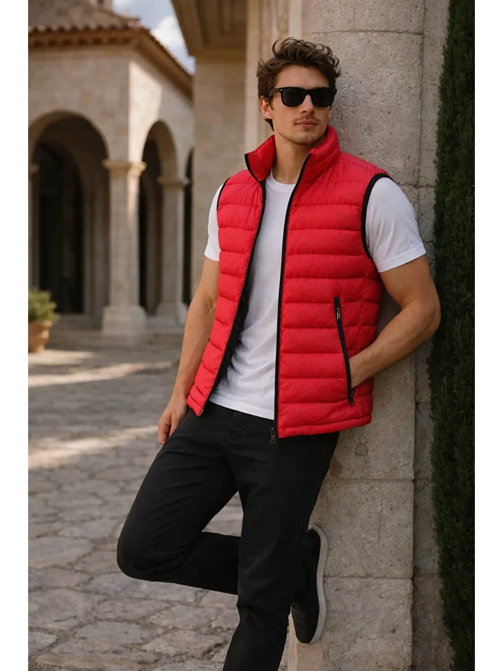 Erkek Kışlık Premium Trend Fermuarlı Kırmızı Şişme Yelek-3