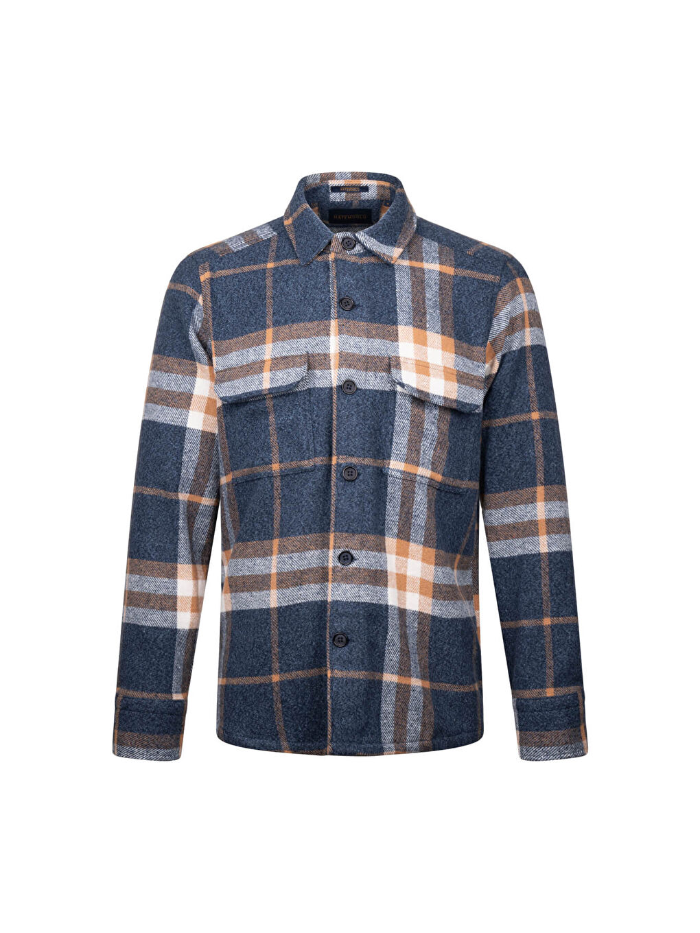 Lacivert Regular Fit Shacket Uzun Kol Pamuklu Kareli Gömlek