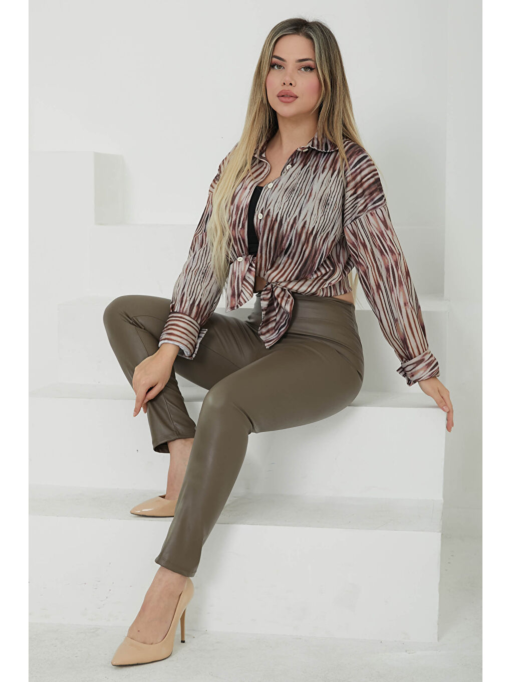 Kahverengi Deri Tayt Koyu Vizon - 26726-1